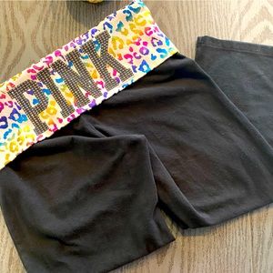 Pink classic Cropped yoga with rainbow leopard fold over waist 🌈